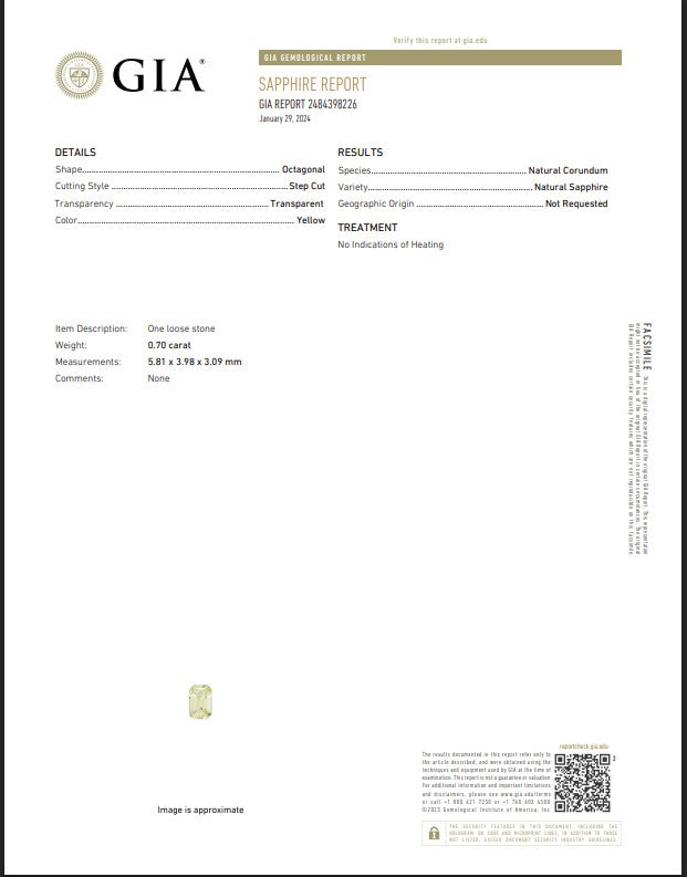 GIA Certified Natural Yellow Sapphire | 0.70 Carat Octagonal Step Cut | Luxury Gemstone-Saleh Sallom