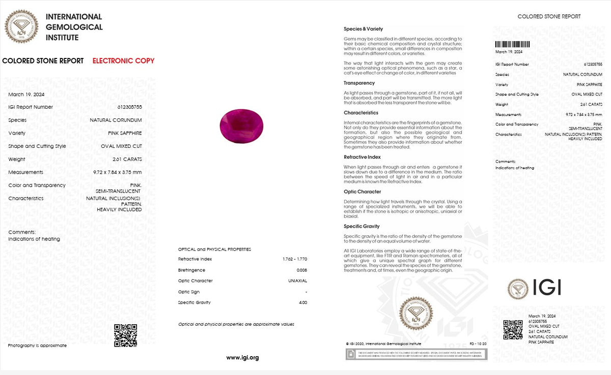 IGI Certified Natural Pink Sapphire | 2.61 Carat Oval Mixed Cut | Luxury Gemstone-Saleh Sallom