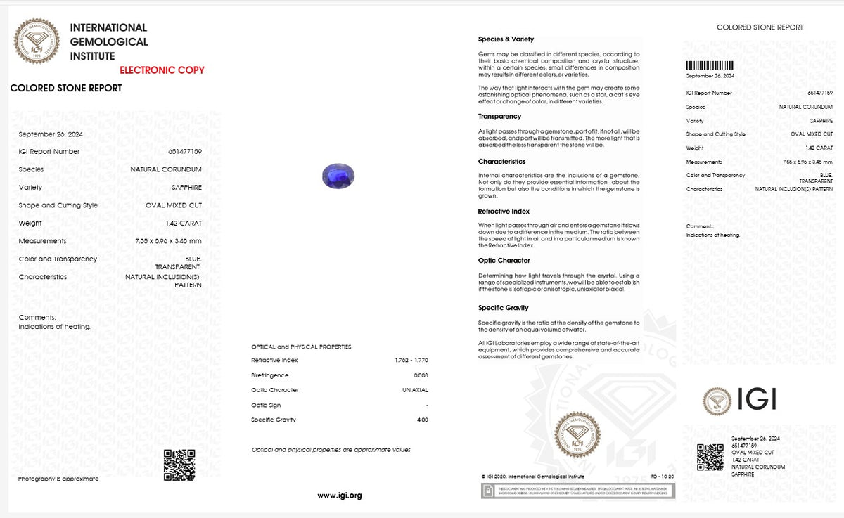 IGI Certified Natural Blue Sapphire | 1.42 Carat Oval Mixed Cut | Luxury Gemstone-Saleh Sallom