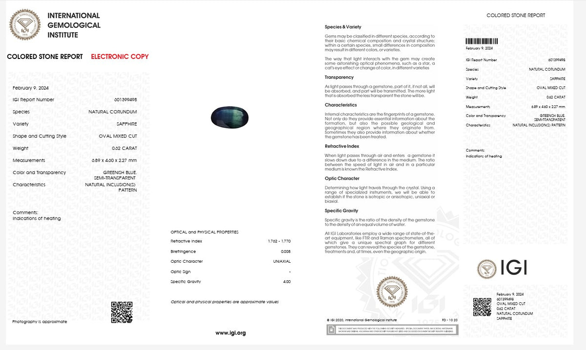 IGI Certified Natural Greenish Blue Sapphire | 0.62 Carat Oval Mixed Cut | Heated Gemstone-Saleh Sallom