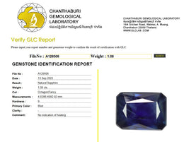 GLC Certified Natural Blue Sapphire | 1.08 Carats Octagon Fancy Cut | No Indication of Heating-Saleh Sallom