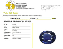 GLC Certified Natural Blue Sapphire | 1.07 Carats Oval Mixed Cut | Heated-Saleh Sallom