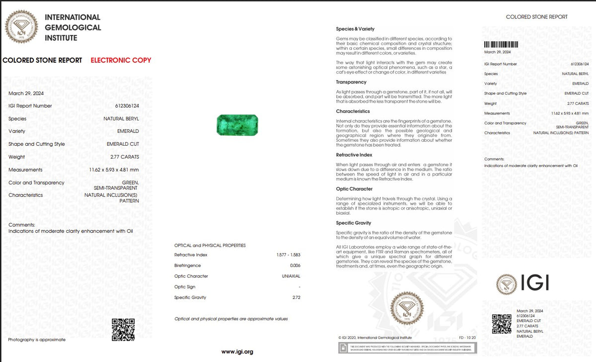 IGI Certified Natural Emerald | 2.77 Carats Emerald Cut | Luxury Gemstone-Saleh Sallom