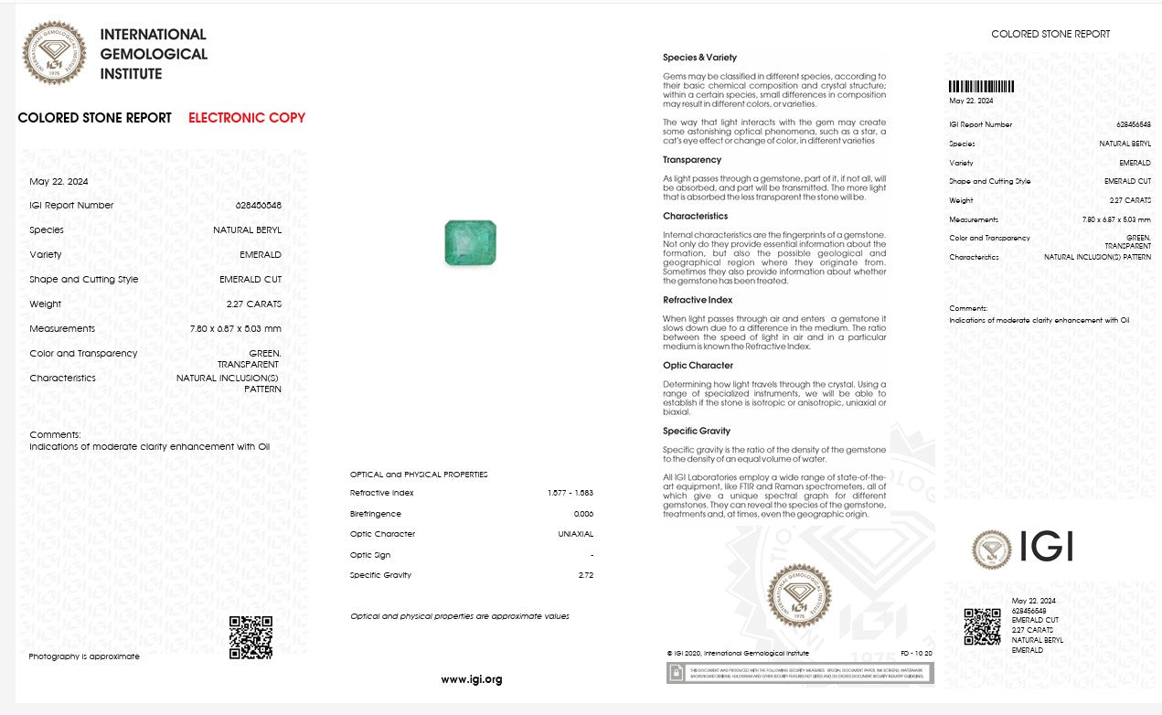 IGI Certified Natural Emerald | 2.27 Carats Emerald Cut | Elegant Fine Gemstone Secondary image