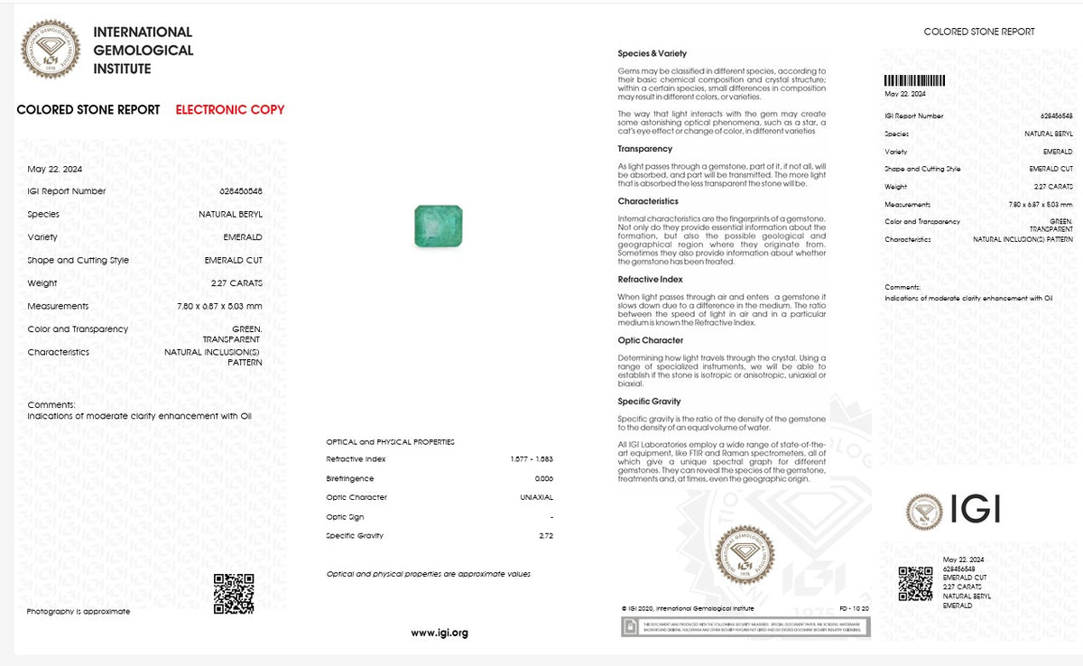 IGI Certified Natural Emerald | 2.27 Carats Emerald Cut | Elegant Fine Gemstone-Saleh Sallom