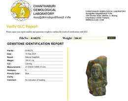 394.41 Ct Natural Unheated Sapphire Religious Carving | Certified Blue Sapphire Sculpture | Collector Gemstone Artwork