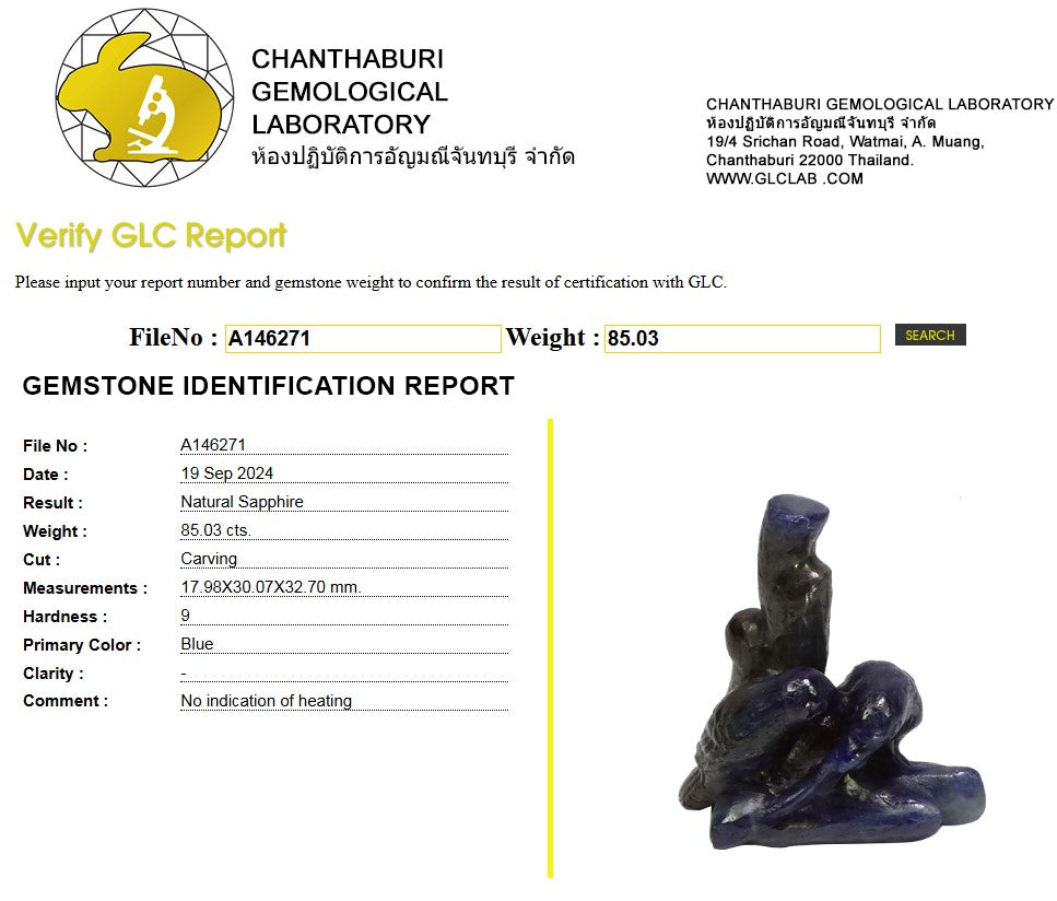 85.03 Ct Natural Unheated Blue Sapphire Figurative Carving | Certified Sapphire Sculpture | Collector Gemstone Artwork