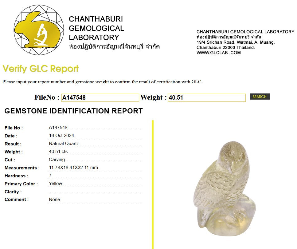 40.51 Ct Natural Yellow Quartz Owl Carving | Certified Quartz Sculpture | Collector Gemstone Artwork