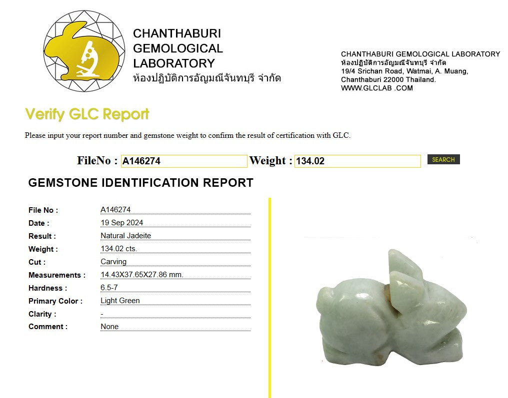 134.02 Ct Natural Light Green Jadeite Rabbit Carving | Certified Jadeite Sculpture | Collector Gemstone Artwork