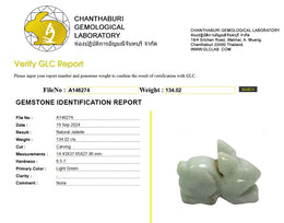 134.02 Ct Natural Light Green Jadeite Rabbit Carving | Certified Jadeite Sculpture | Collector Gemstone Artwork