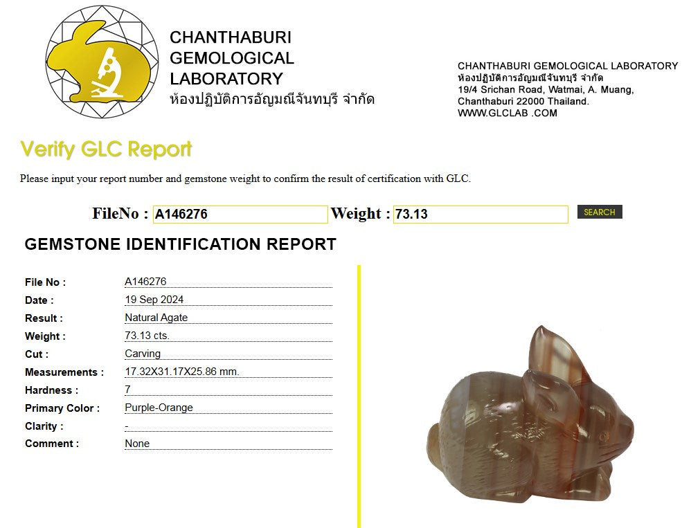 73.13 Ct Natural Purple-Orange Agate Rabbit Carving | Certified Agate Sculpture | Collector Gemstone Artwork