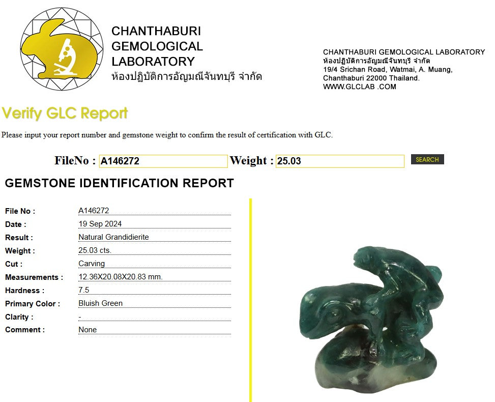 25.03 Ct Natural Grandidierite Frog Carving | Certified Bluish Green Grandidierite Sculpture | Rare Collector Gemstone