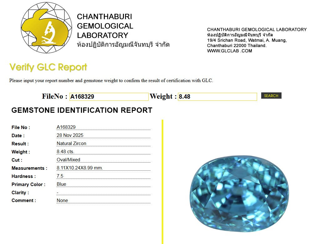 8.48 Ct Natural Blue Zircon | Oval Mixed Cut | GLC Certified Blue Zircon-Saleh Sallom