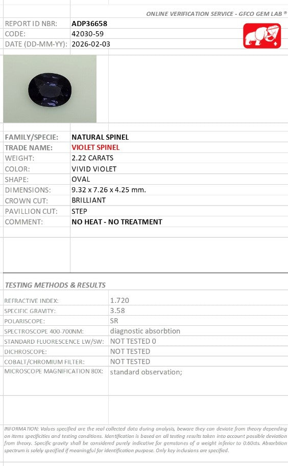 2.22 Ct Natural Violet Spinel | Vivid Violet Oval Cut | Unheated & Untreated Spinel-Saleh Sallom