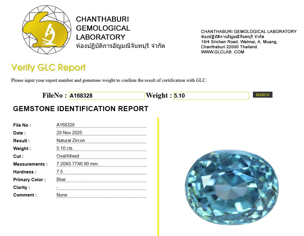 5.10 Ct Natural Blue Zircon | Vibrant Blue Oval Cut | Certified Collector Gemstone-Saleh Sallom