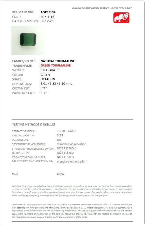 3.03 Ct Natural Green Tourmaline | Emerald-Cut Green Tourmaline | Elegant Octagon Step Cut Gemstone-Saleh Sallom