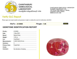 1.96 Ct Natural Unheated Ruby | Purple-Red Oval Cut | Collector Grade Corundum Gemstone