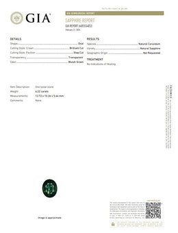 6.22 Ct Natural Unheated Bluish Green Sapphire | GIA Certified Sapphire | Collector Oval Cut Gemstone