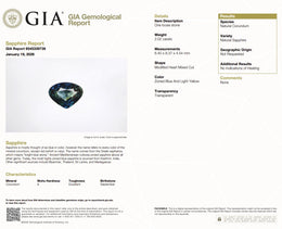 2.02 Ct Natural Unheated Sapphire | GIA Certified Zoned Blue and Light Yellow Sapphire | Modified Heart Mixed Cut Collector Gemstone