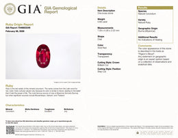 0.68 Ct Natural Unheated Burma Ruby | GIA Certified Pigeon’s Blood Ruby | Vivid Red Oval Collector Gemstone
