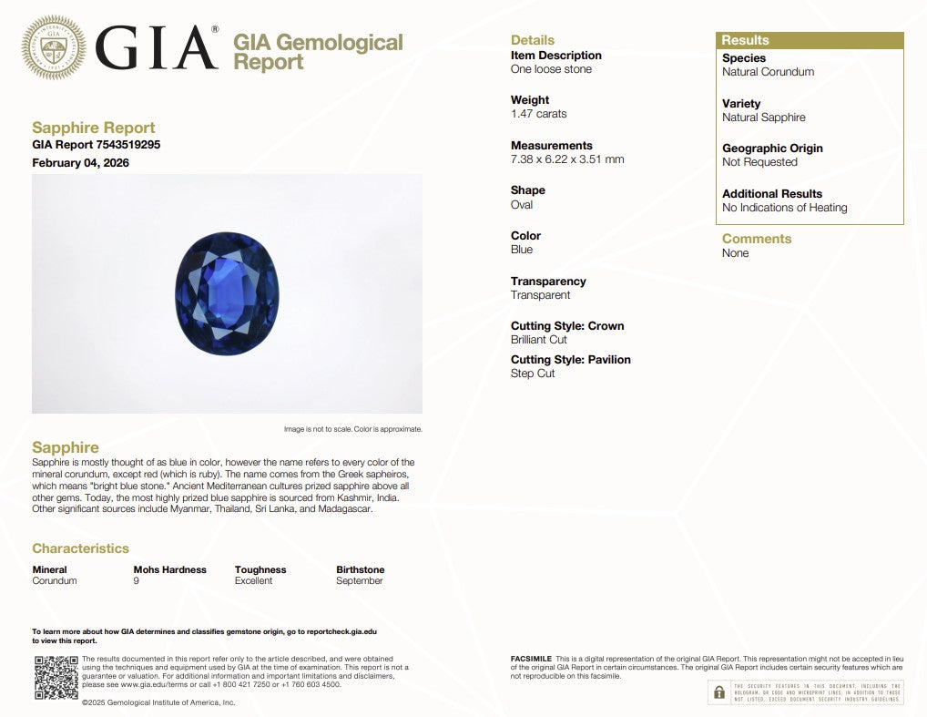 1.47 Ct Natural Unheated Blue Sapphire | GIA Certified Transparent Blue Sapphire | Luxury Oval Cut Gemstone