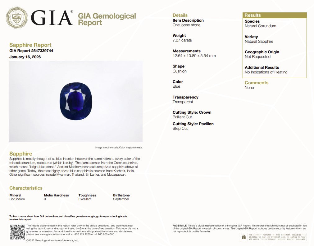 7.07 Ct Natural Unheated Blue Sapphire | GIA Certified Cushion Cut Sapphire | Collector Gemstone