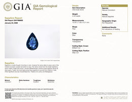 2.33 Ct Natural Unheated Blue Sapphire | GIA Certified Pear Cut Sapphire | Fine Collector Gemstone