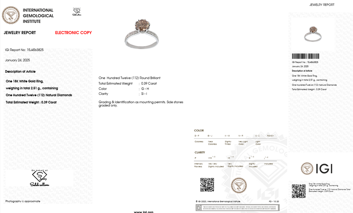 Natural Champagne Diamond Ring in 18K White Gold | 1.25 CT Champagne Diamond | 0.39 CT Natural Diamonds