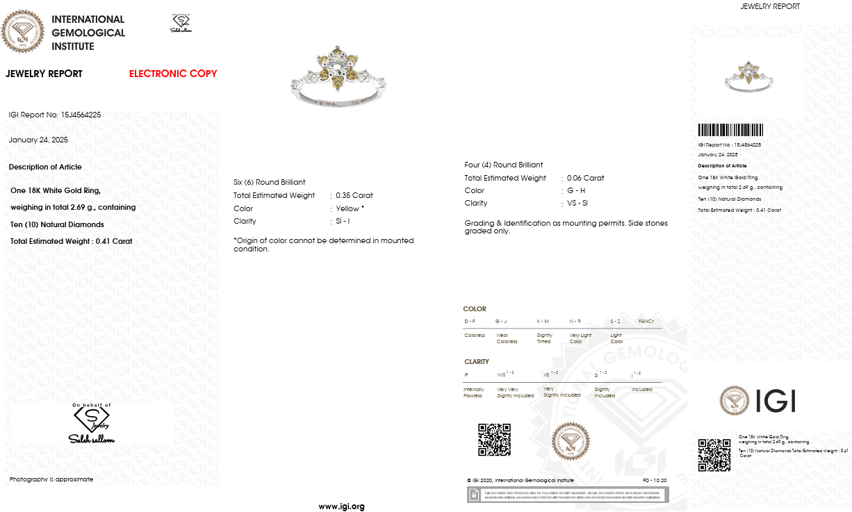 Natural Diamond Floral Halo Ring | 0.41 CT Center Diamond | 0.76 CT Natural Diamonds | 18K White Gold | IGI Certified | Saleh Sallom Secondary image