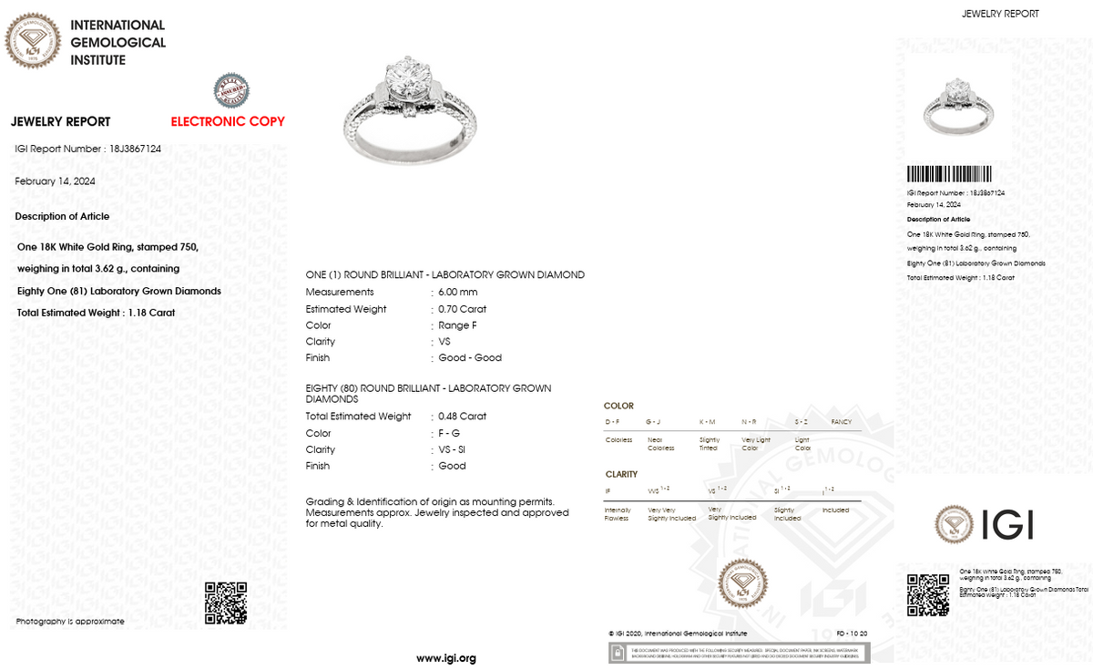 IGI Lab Grown Diamond Halo Engagement Ring | 0.48 CT Lab Diamond | 18K White Gold
