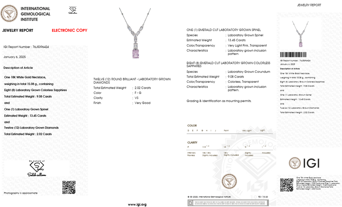 Lab Grown Morganite & Diamond Pendant Necklace | 2.02 CT Lab Grown Diamonds | 18K White Gold | Saleh Sallom Jewelry