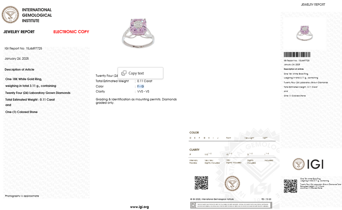 Natural Pink Morganite & Lab-Grown Diamond Ring | 7.04 CT Morganite | 0.11 CT Lab-Grown Diamonds | 18K White Gold | Saleh Sallom Jewelry