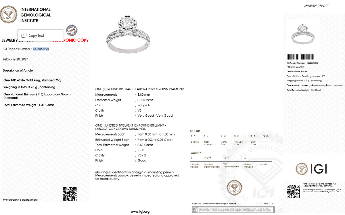 Natural Diamond Engagement Ring | 1.78 CT Natural Diamonds | 0.70 CT Center Diamond | 18K White Gold | IGI Certified | Saleh Sallom Jewelry