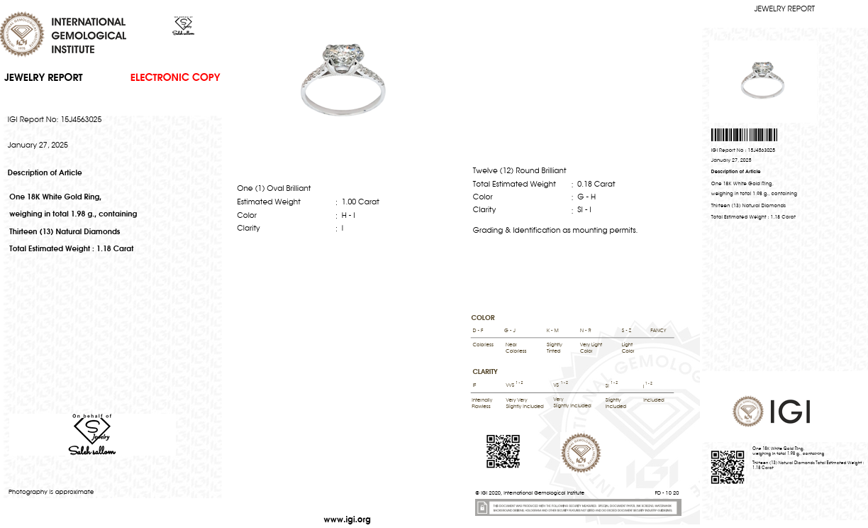 Natural Diamond Cluster Ring | 1.18 CT Natural Diamonds | IGI Certified | 18K White Gold | Saleh Sallom Jewelry Secondary image