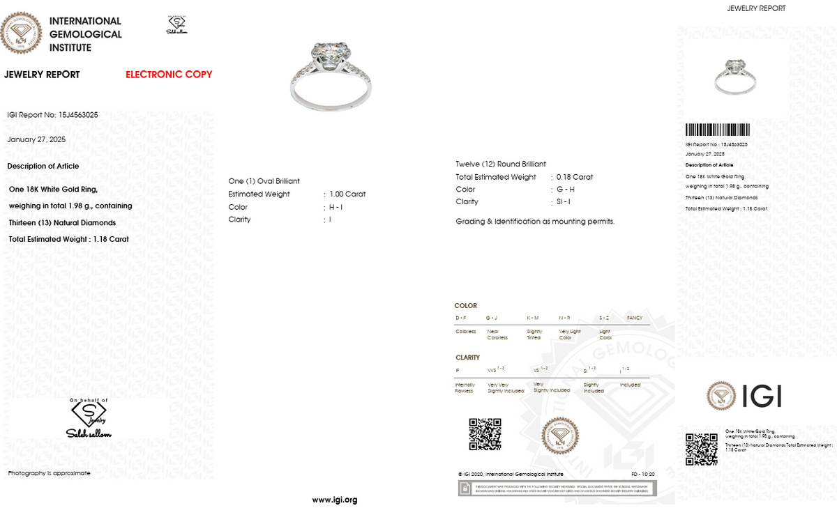 Natural Diamond Cluster Ring | 1.18 CT Natural Diamonds | IGI Certified | 18K White Gold | Saleh Sallom Jewelry