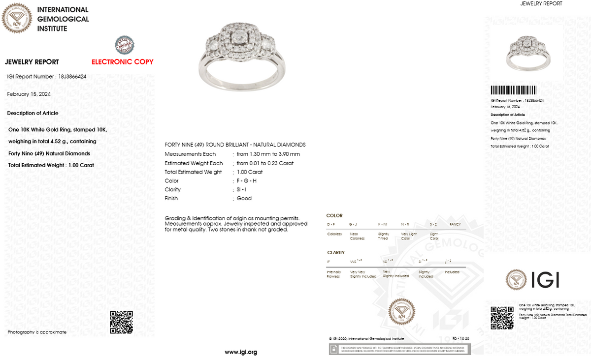 Natural Diamond Halo Ring | 1.00 CT Natural Diamonds | IGI Certified | 18K White Gold | Saleh Sallom Jewelry