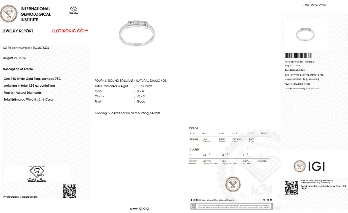 IGI Certified Natural Diamond Ring | 1.26 CT Natural Diamonds | 18K White Gold | Saleh Sallom Jewelry