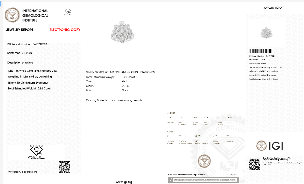 Natural Diamond Floral Statement Ring | 0.91 CT Natural Diamonds | 18K White Gold | IGI Certified | Saleh Sallom Jewelry