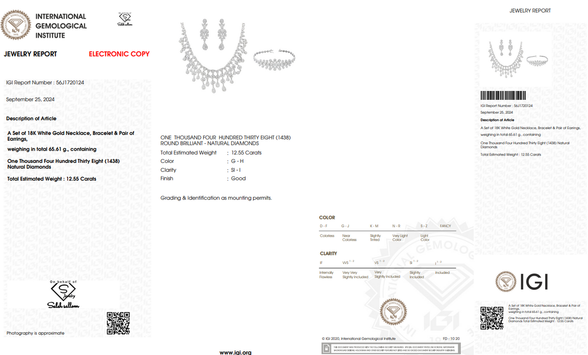 Natural Diamond Floral Drop Jewelry Set | 9.63 CT Diamonds | 18K White Gold | IGI Certified | Saleh Sallom Jewelry