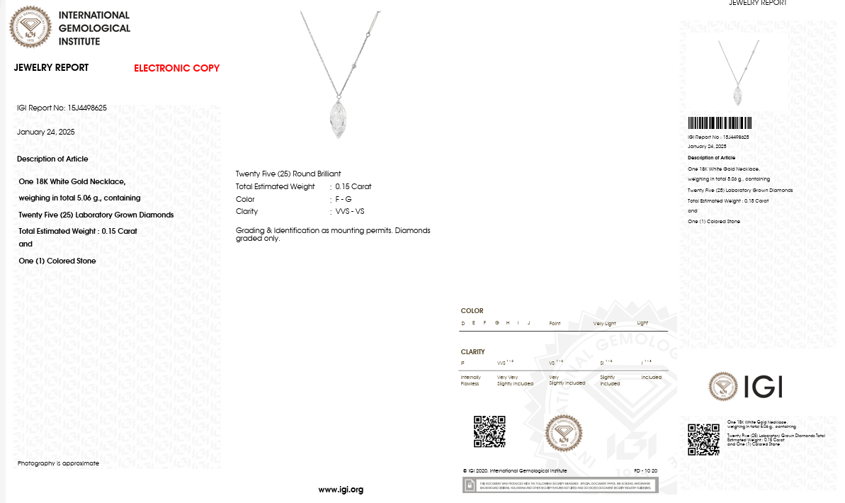 White Gemstone & Lab-Grown Diamond Marquise Pendant Necklace | 0.15 CT Diamonds | 18K White Gold
