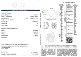 0.88 Carat Natural Cushion Diamond – D Color, VS2 Clarity | IGL Certified
