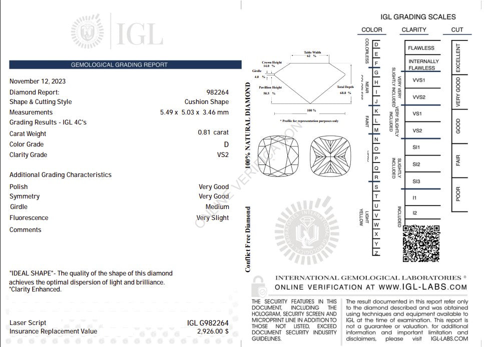 0.81 Carat Natural Cushion Diamond – D Color, VS2 Clarity | IGL Certified Secondary image
