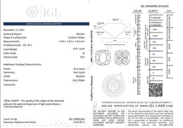 0.81 Carat Natural Cushion Diamond – D Color, VS2 Clarity | IGL Certified