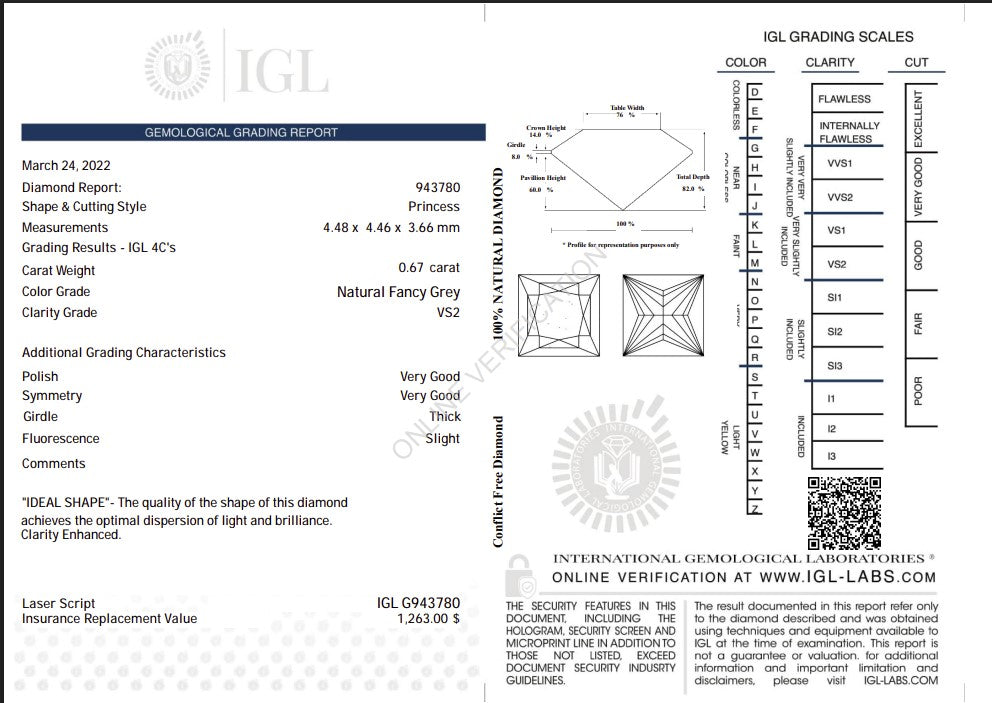 0.67 Carat Natural Fancy Grey Princess-Cut Diamond – VS2 Clarity | IGL Certified