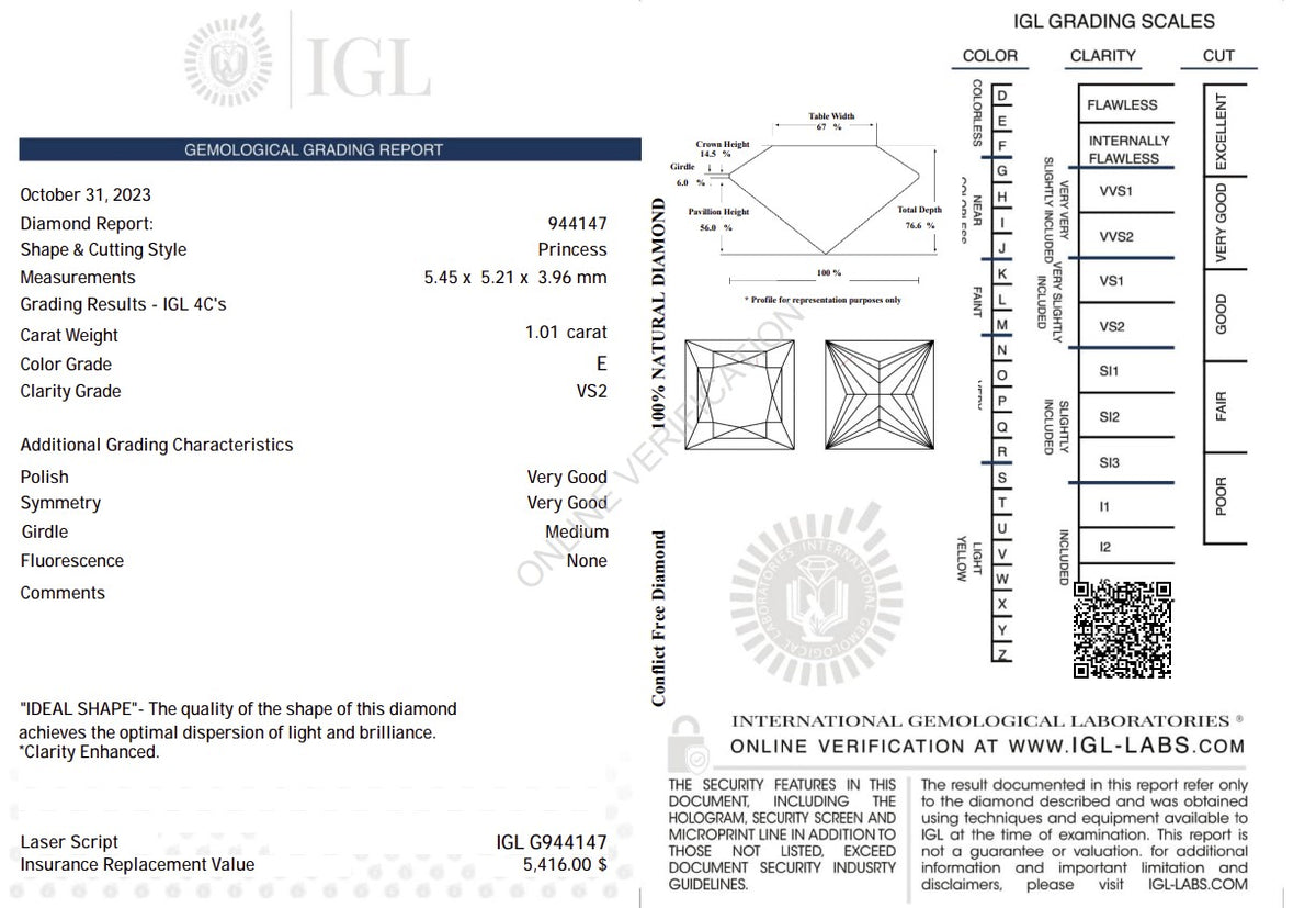 1.01 Carat Natural Princess-Cut Diamond – E Color, VS2 Clarity | IGL Certified