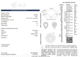 1.11 Carat H Color Natural Pear-Cut Diamond – I2 Clarity | IGL Certified