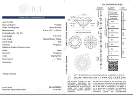 1.06 Carat Natural Fancy Yellow Diamond – Round Brilliant | IGL Certified