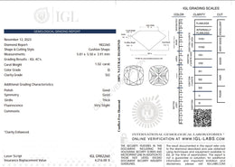 1.02 Carat D Color Natural Diamond – Cushion Shape | SI2 Clarity | IGL Certified