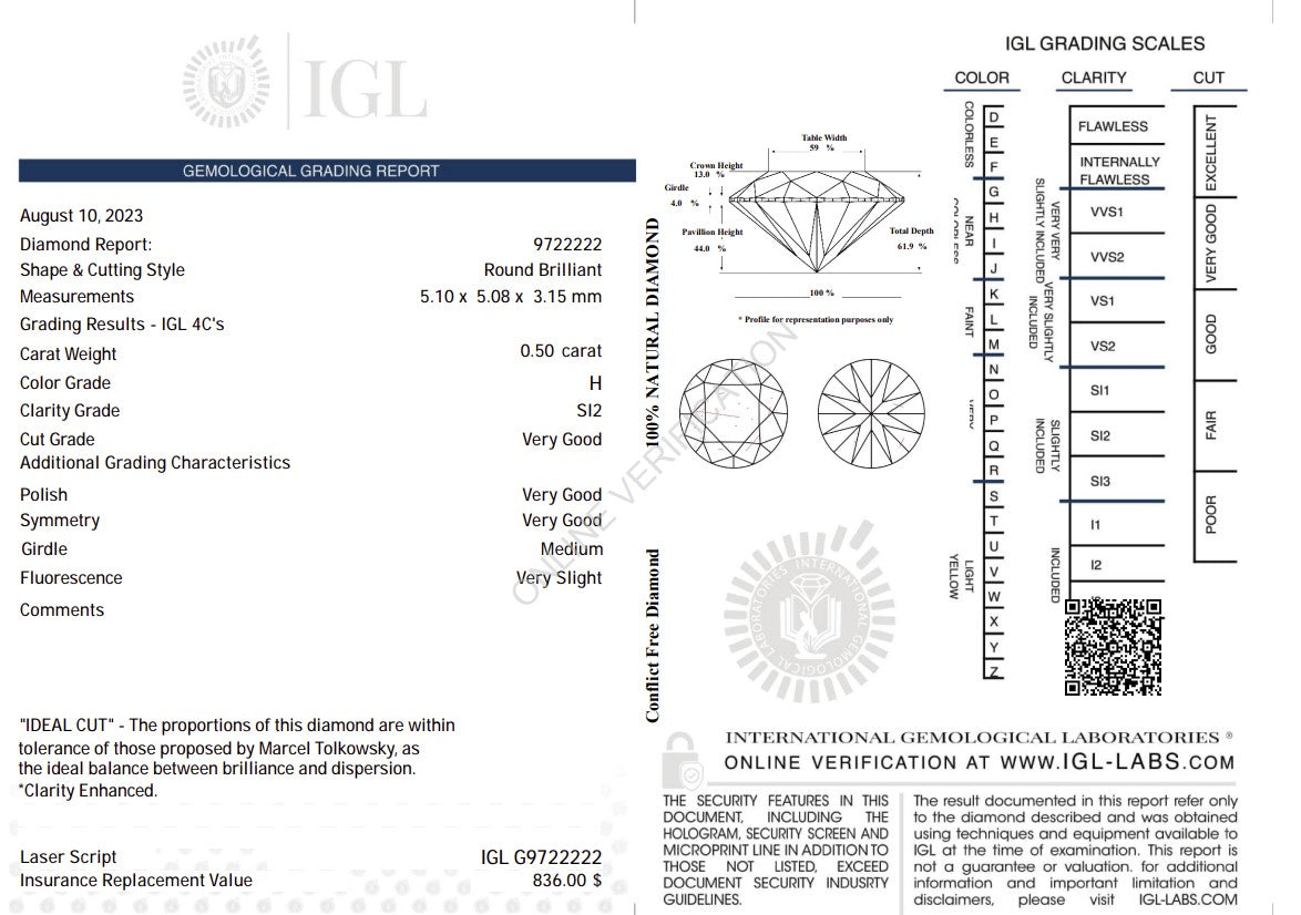 0.50 Carat H Color Natural Diamond – Round Brilliant | SI2 Clarity | IGL Certified Secondary image