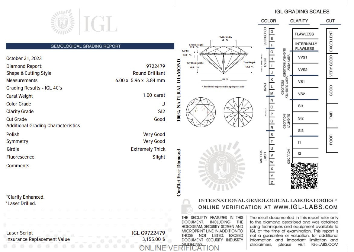 1.00 Carat J Color Natural Diamond – Round Brilliant | SI2 Clarity | IGL Certified Secondary image